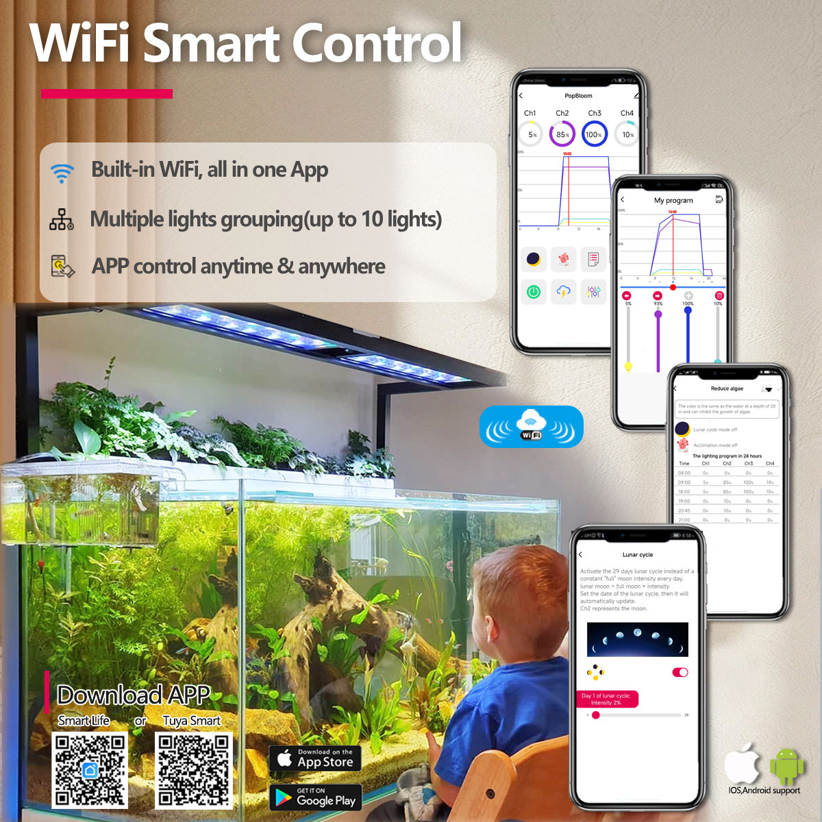 Aquarium Plant Light - PopBloom H54 H75 WiFi Tam Spektrumlu